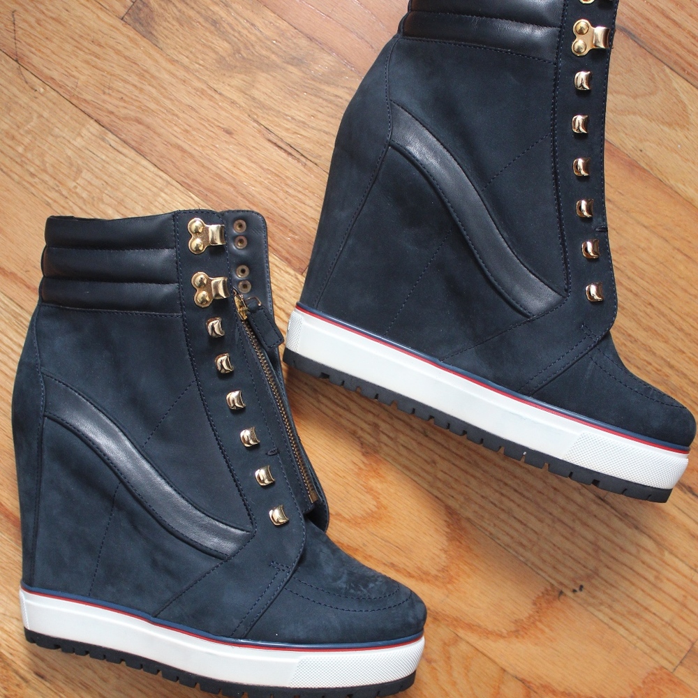Tommy Hilfiger Collection Navy Suede Wedge Boots
